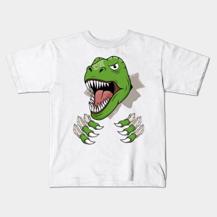 T Rex Claws Ripping Holes Dinosaur Roaring Head Kids T-Shirt